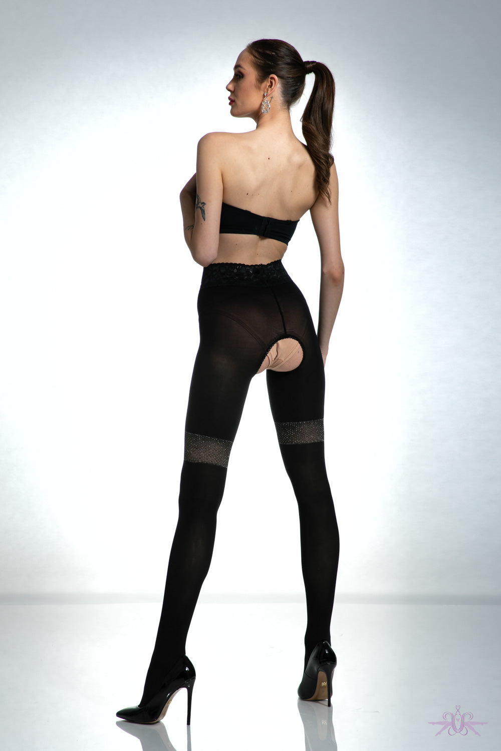 Amour Glamour 80 Crotchless Black Tights