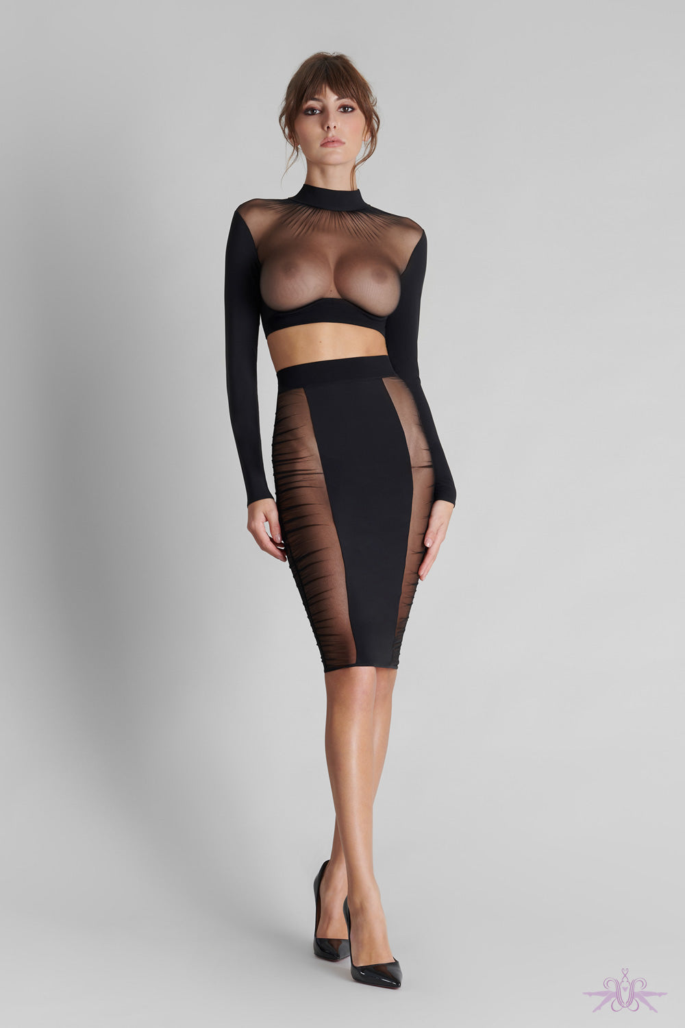 Maison Close Nuit Fauve Scarf Long Sleeve Top at The Hosiery Box