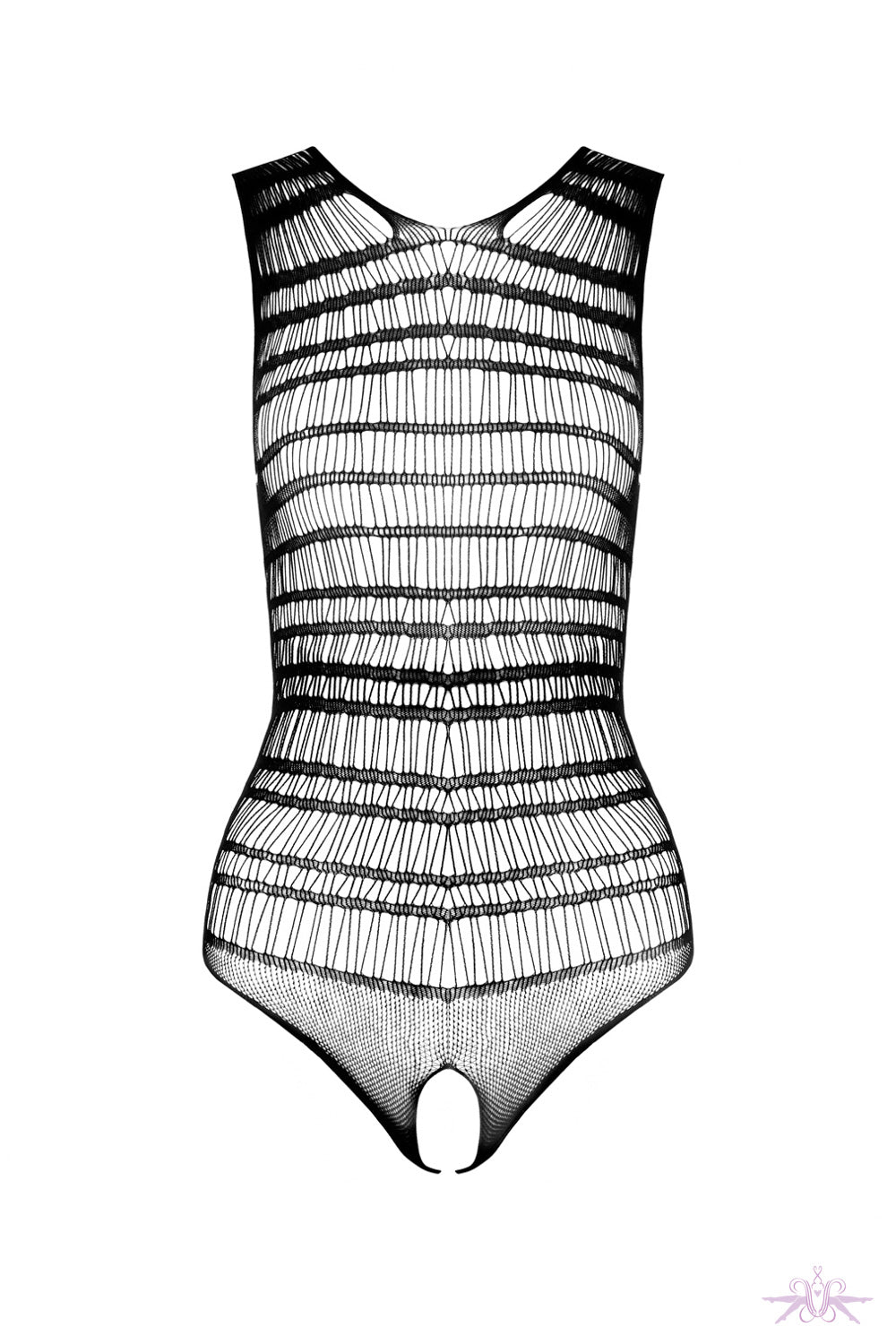 Elegant Moments Open Bust Crotchless Fishnet Bodysuit – Black, Reg & Plus Size