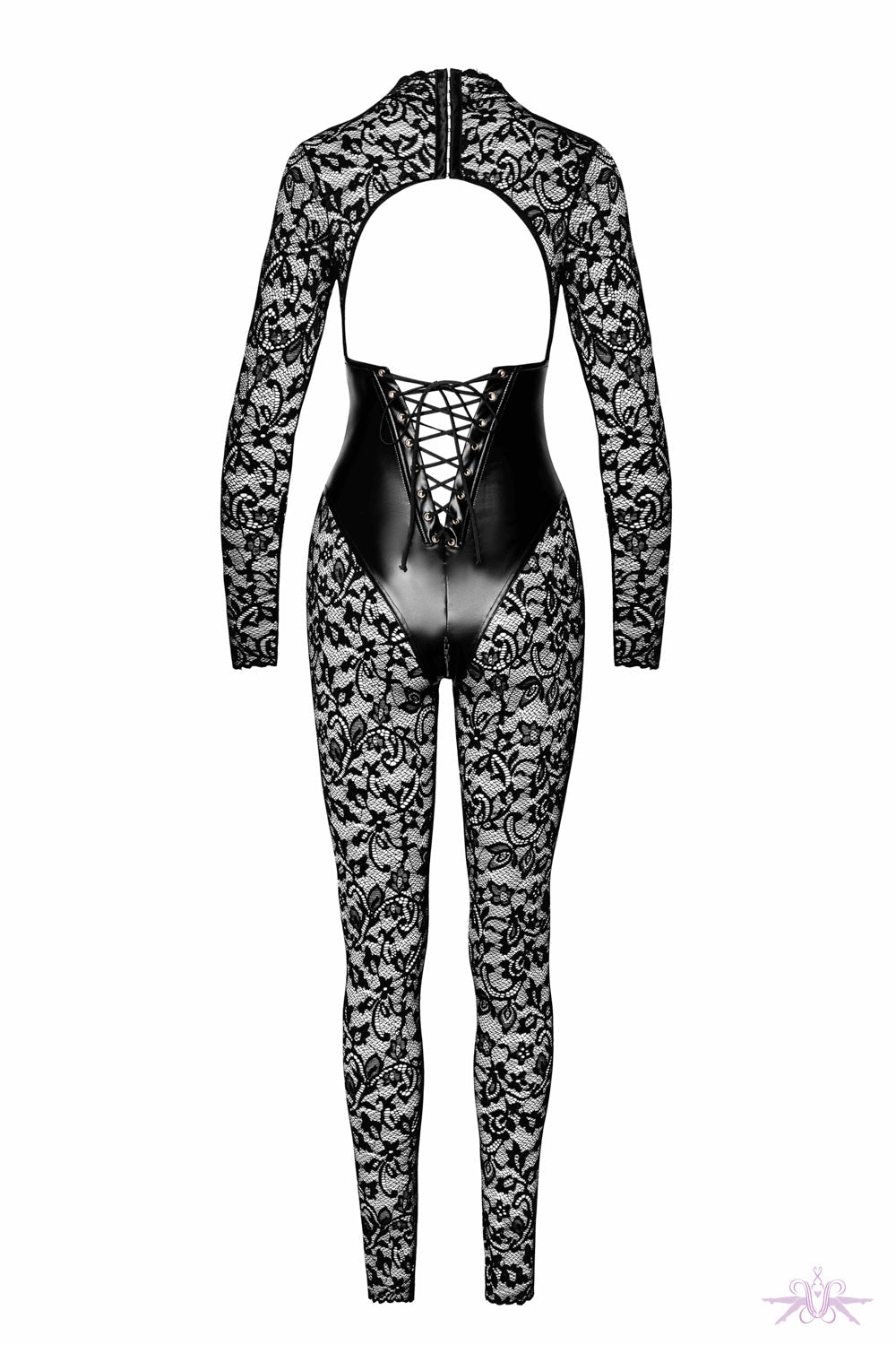 Noir Handmade Enigma Lace Catsuit with Corset