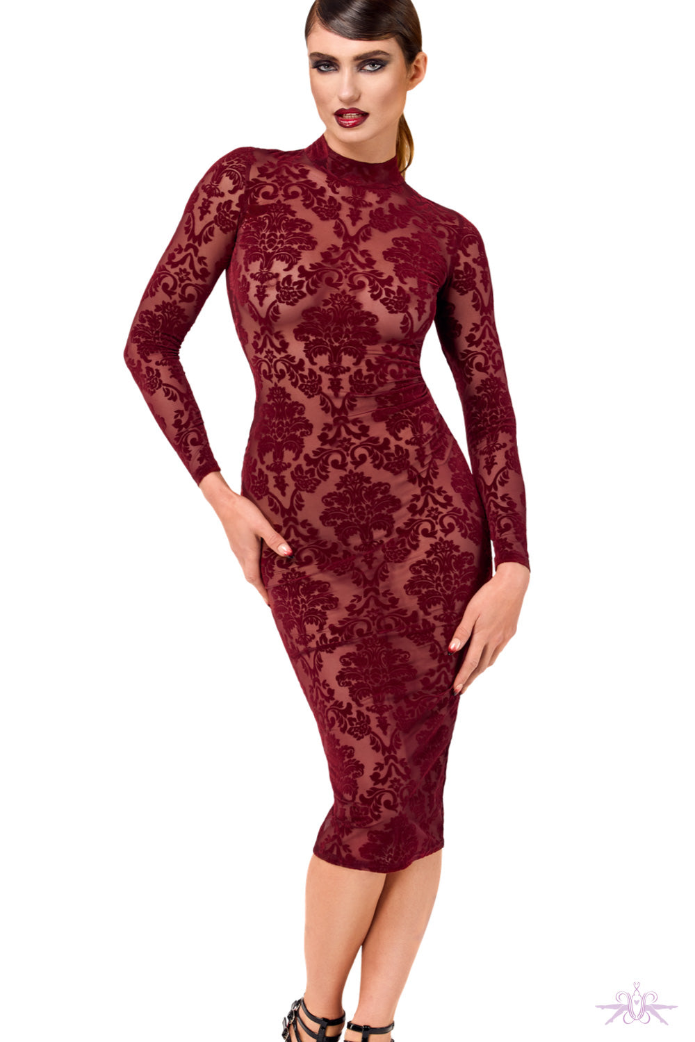 Noir Handmade Kink Royal Midi Dress at the Hosiery Box Burgundy Dress