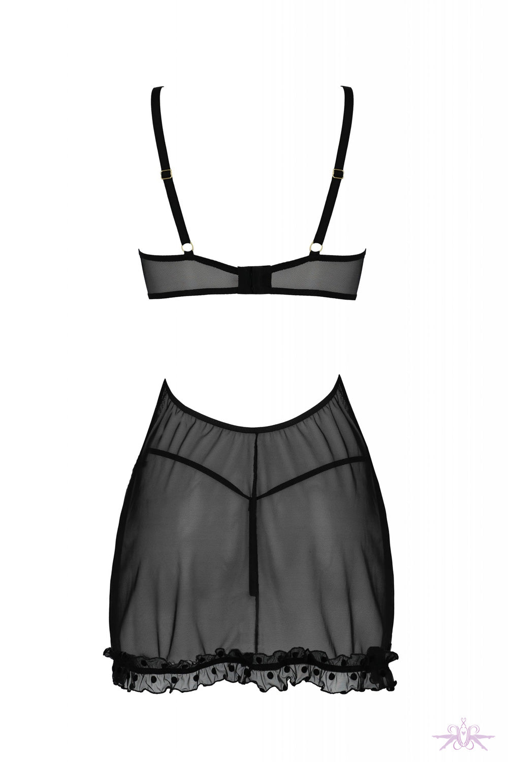 Passion Black Sheer Chemise With Bow Details And Adjustable Straps