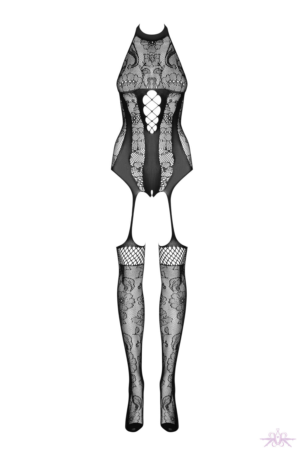 Obsessive Black Floral Faux Bodystocking