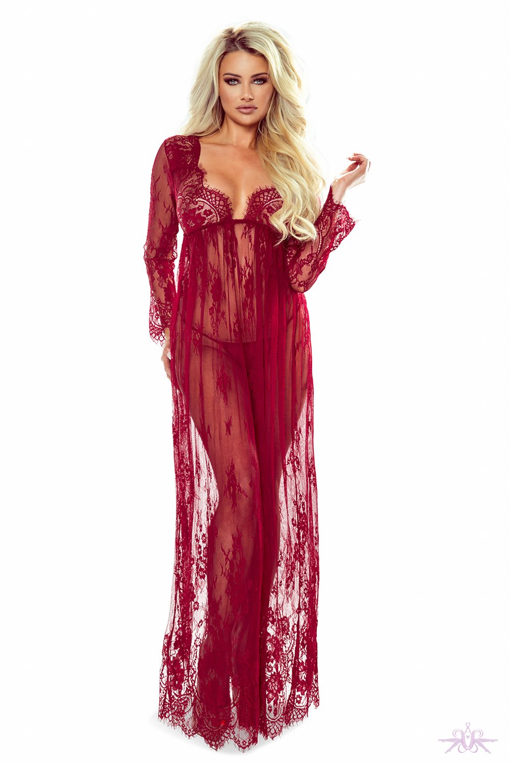 Provocative Red Long Lace Gown