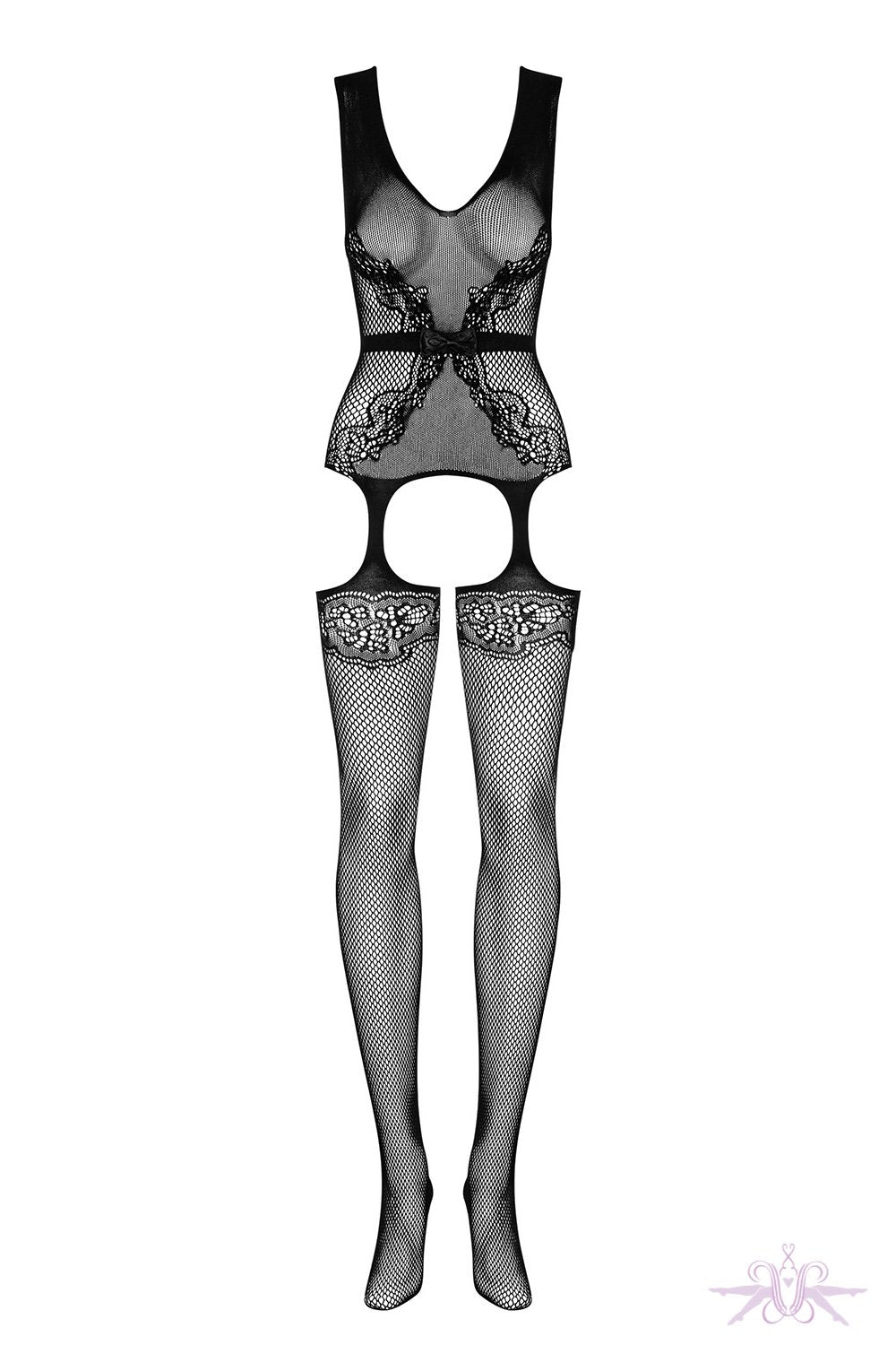 Obsessive Faux Suspender Belted Fishnet Bodystocking
