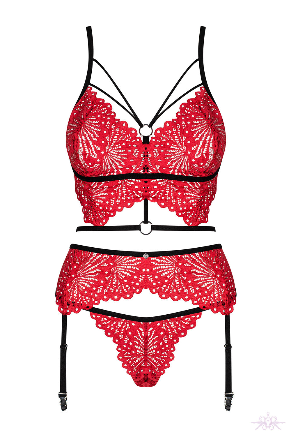 Obsessive Mettia Red Three Piece Lingerie Set At Hosiery Box Red