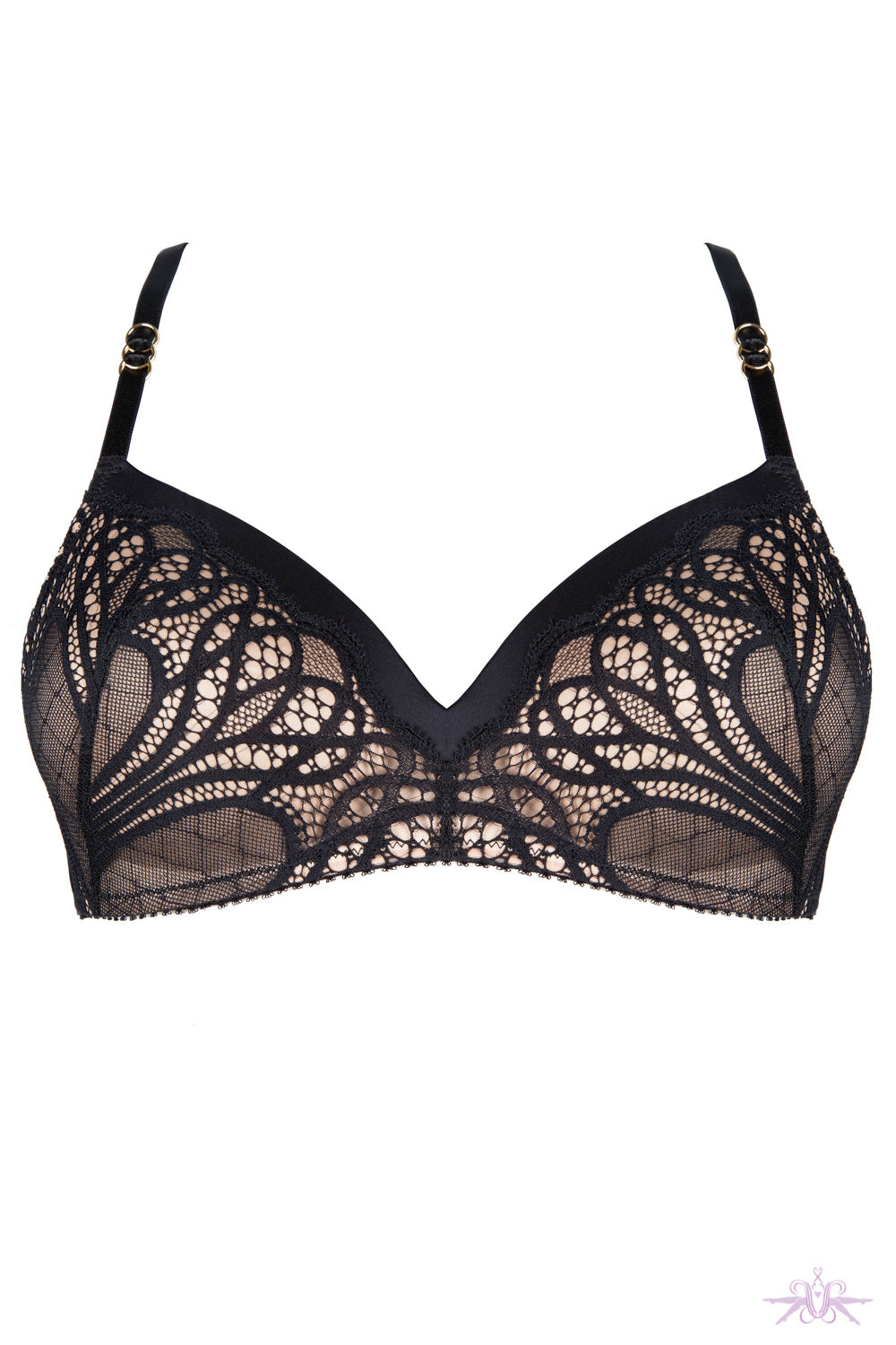 Jolidon Supreme Black Lace Triangle Sheer Mesh Bra at Mayfair Stockings  Luxury Bras and Lingerie