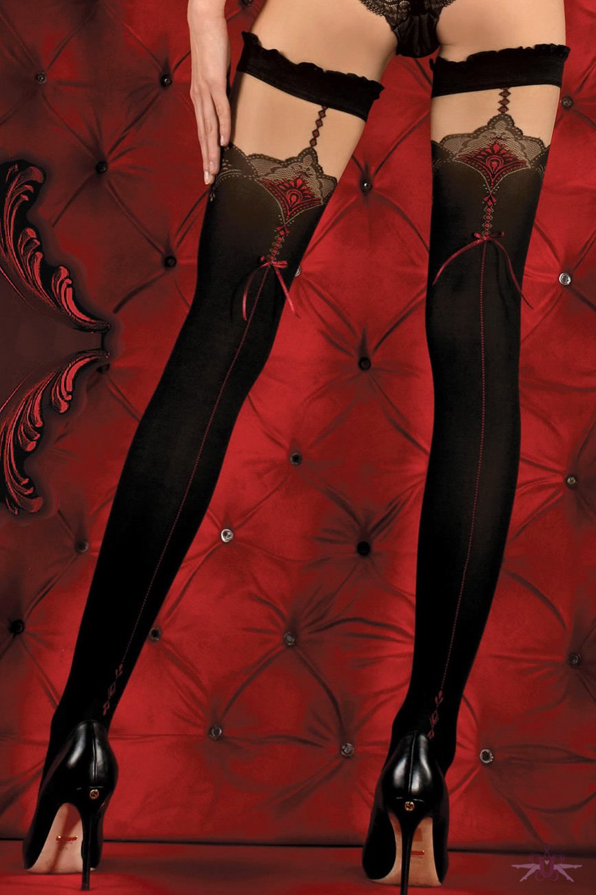 Ballerina Red Seamed Black Opaque Hold Ups - The Hosiery Box