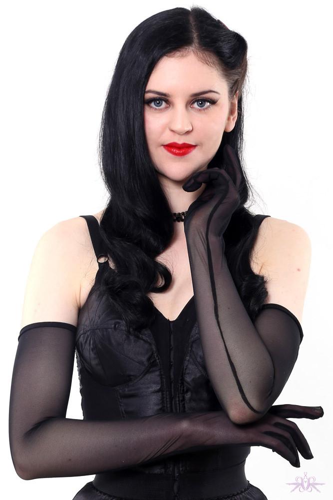 What Katie Did Long Sheer Black Gloves - The Hosiery Box