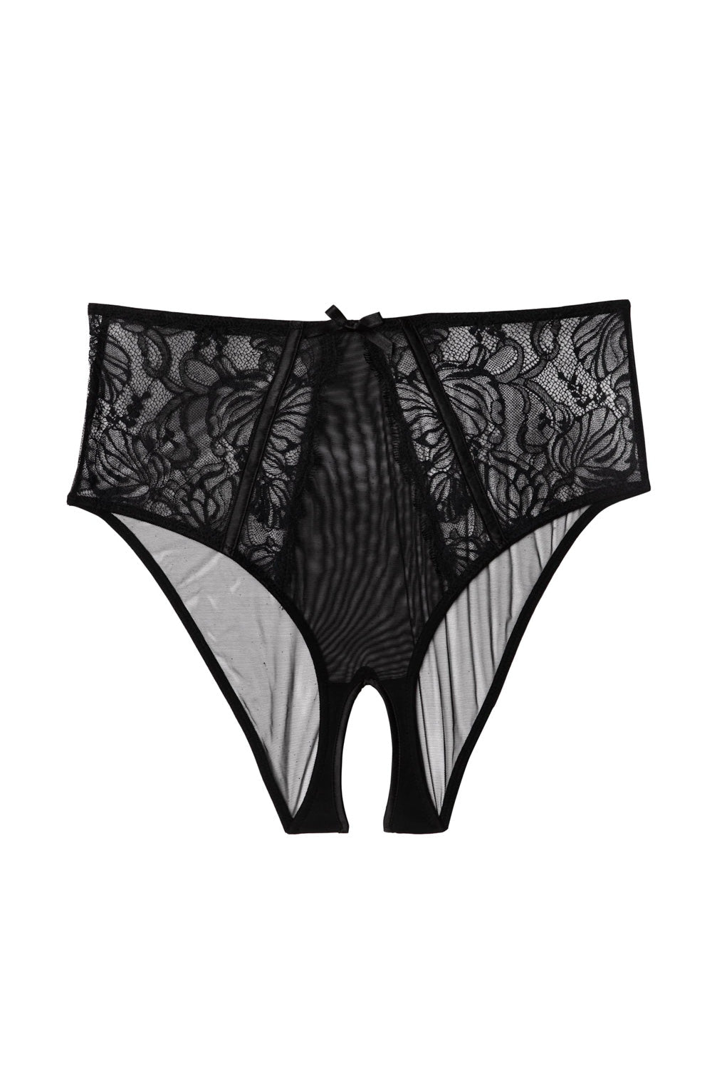 Playful Promises Fallon High Waisted Crotchless Black Brief at the Hosiery  Box Briefs and Pants - The Hosiery Box